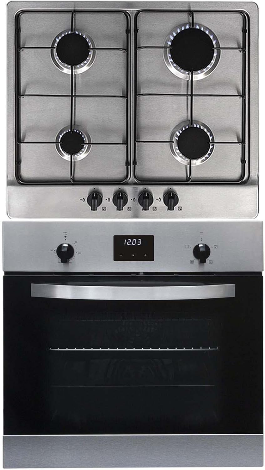 SIA 60cm Stainless Steel Single Electric Digital Fan Oven & 4 Burner Gas Hob - Amazing Gadgets Outlet