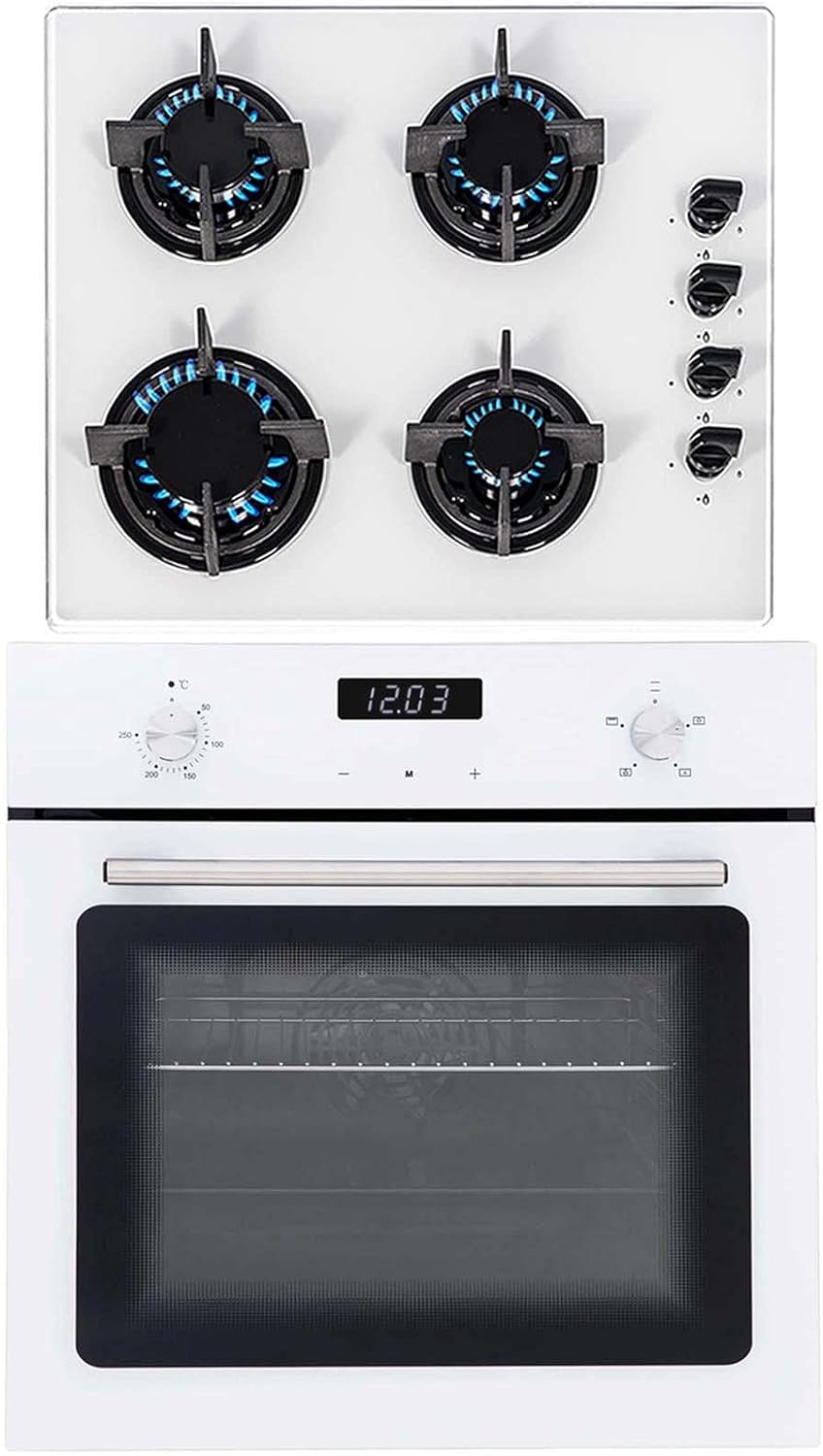 SIA 60cm White Single Electric True Fan Kitchen Oven & 4 Burner Gas On Glass Hob - Amazing Gadgets Outlet