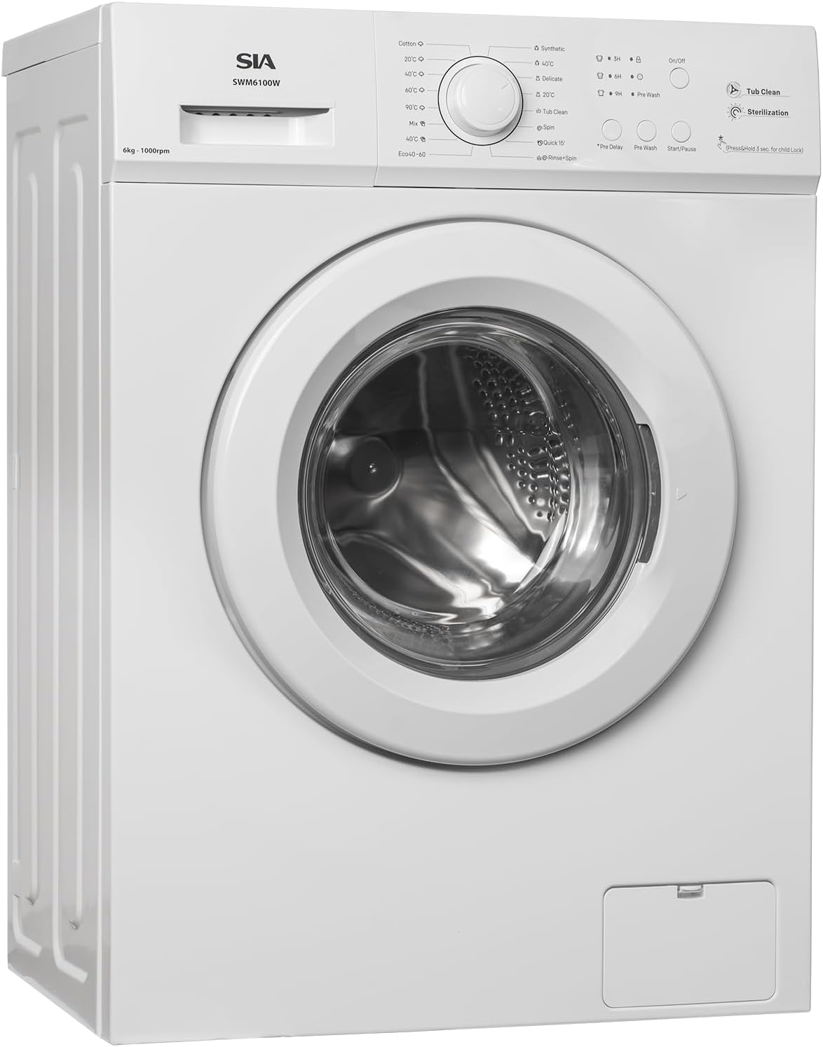 SIA 6kg 1000RPM Washing Machine with 9 Preset Programs Energy Rating E in White - SWM6100W - Amazing Gadgets Outlet