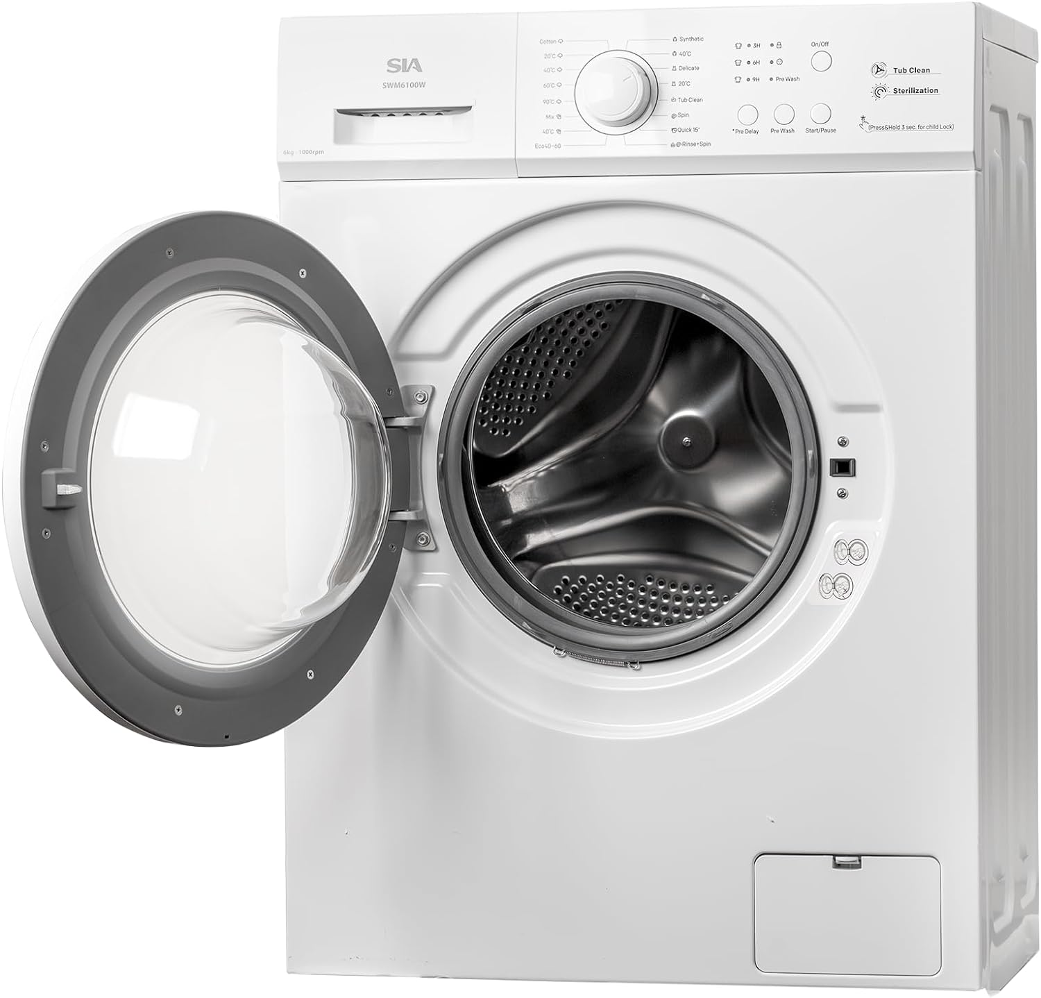 SIA 6kg 1000RPM Washing Machine with 9 Preset Programs Energy Rating E in White - SWM6100W - Amazing Gadgets Outlet