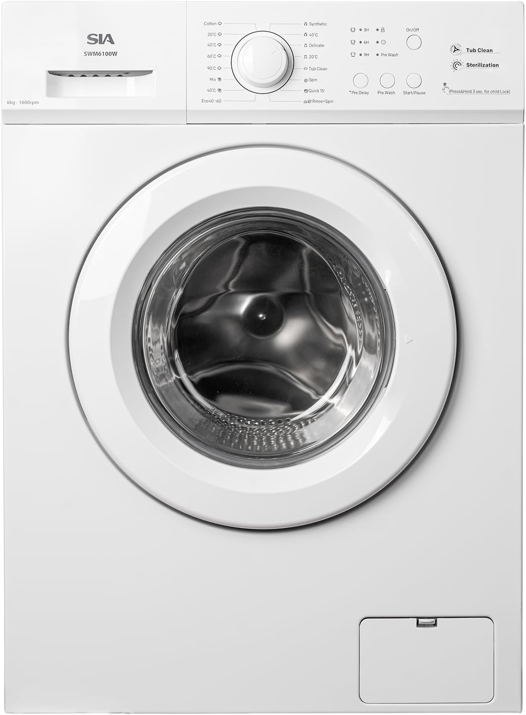 SIA 6kg 1000RPM Washing Machine with 9 Preset Programs Energy Rating E in White - SWM6100W - Amazing Gadgets Outlet