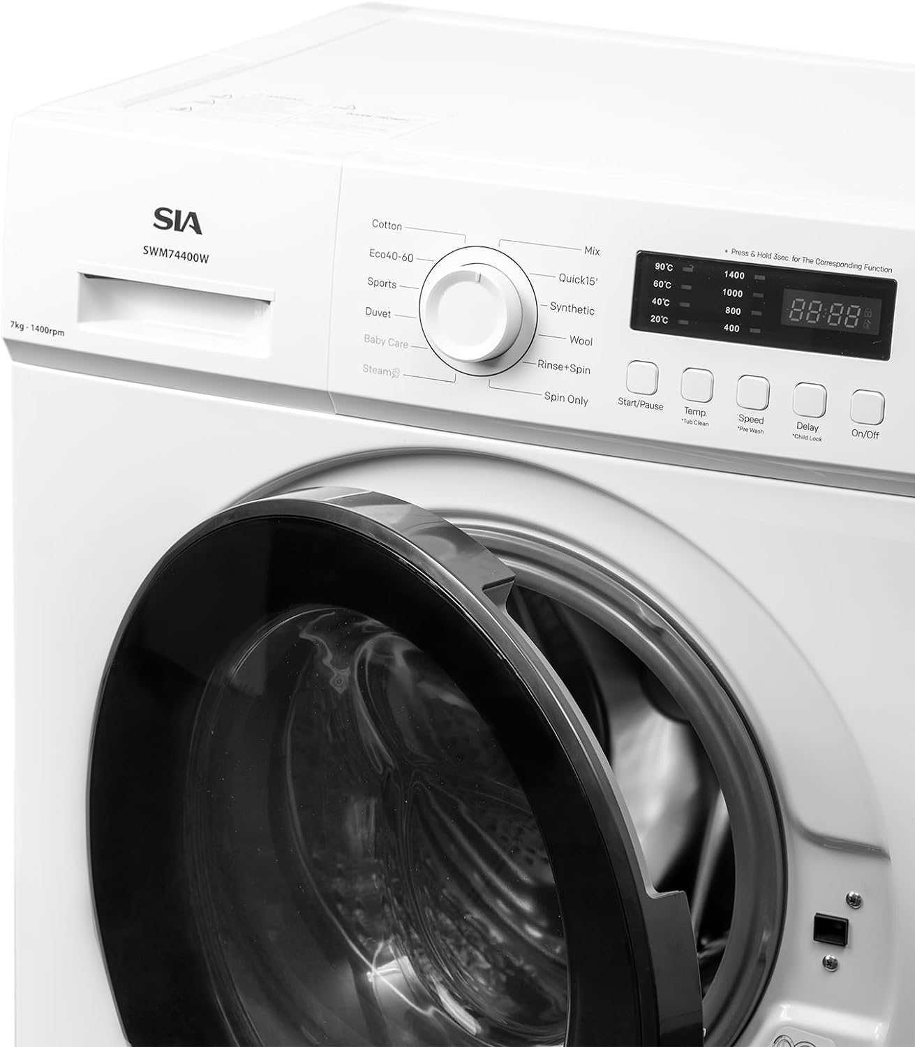 SIA 7kg 1400RPM Washing Machine in White with easy - to - use LED Panel and E Energy Rating - SWM7440W - Amazing Gadgets Outlet