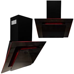 SIA AGE61BL 60cm Black Glass Angled Kitchen Cooker Hood Chimney Extractor Fan With Red Blue And Green LED Edge Lit Mood Lighting - Amazing Gadgets Outlet