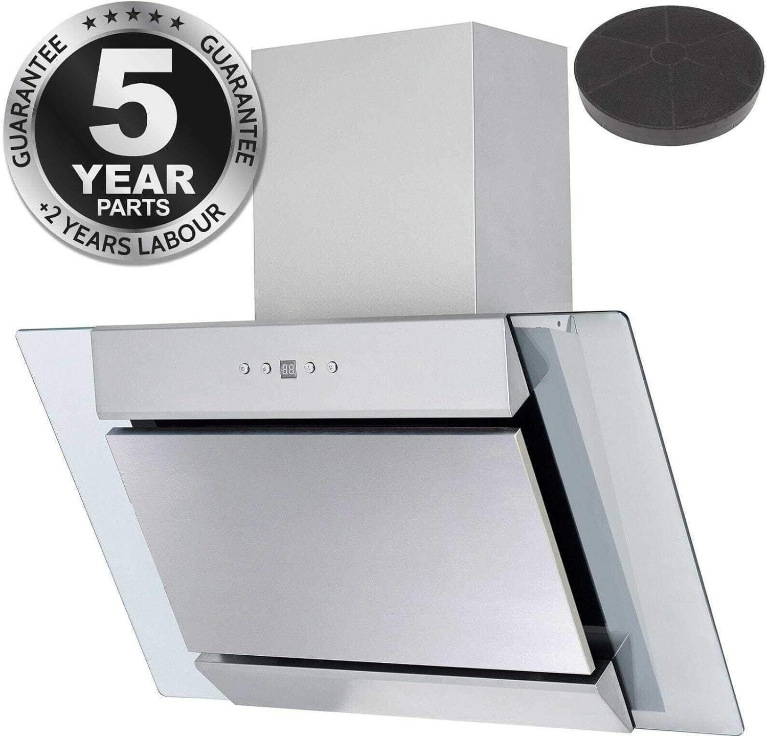 SIA AGL71SS 70cm Angled Stainless Steel And Glass Chimney Cooker Hood Kitchen Extractor Fan With LED Lights And Internal Carbon Re - circulation Filter - Amazing Gadgets Outlet