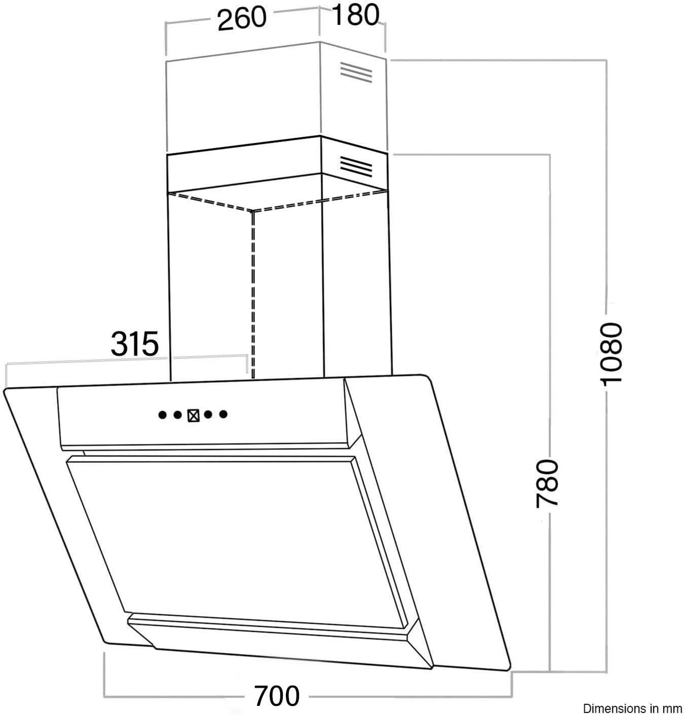 SIA AGL71SS 70cm Angled Stainless Steel And Glass Chimney Cooker Hood Kitchen Extractor Fan With LED Lights And Internal Carbon Re - circulation Filter - Amazing Gadgets Outlet