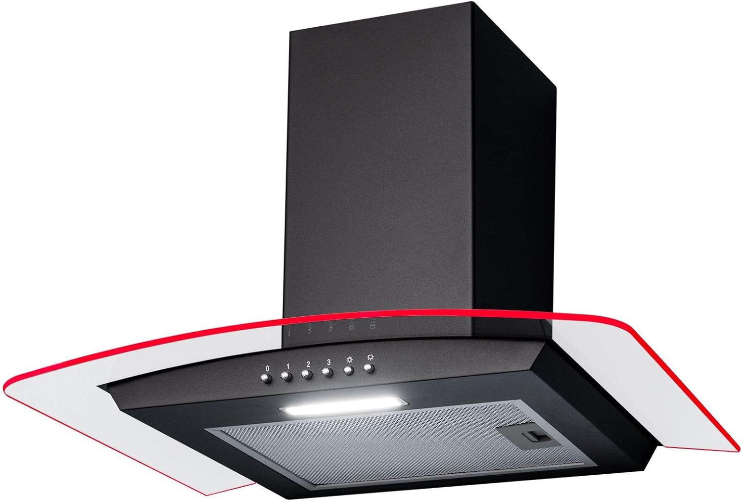 SIA CPLE60BL 60cm Black 3 Colour LED Edge Lit Curved Glass Cooker Hood Extractor - Amazing Gadgets Outlet
