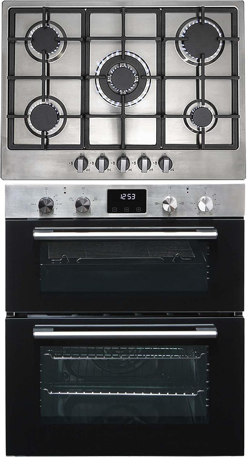 SIA DO111SS 60m Stainless Steel Built Under Electric Double True Fan Oven & SIA R6 70cm 5 Burner Gas Hob With Cast Iron Pan Supports And FFD - Amazing Gadgets Outlet