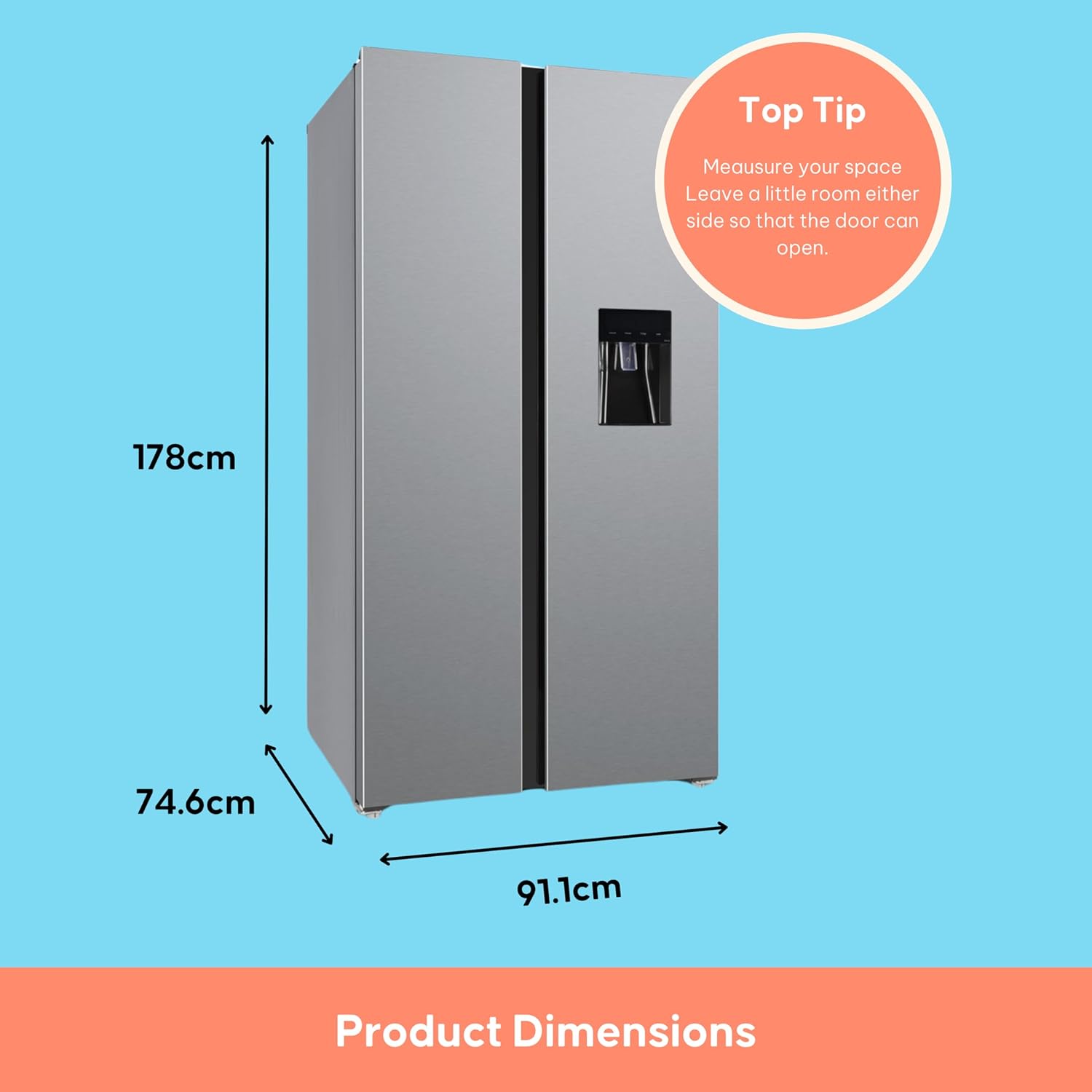 SIA Freestanding 2 Door American Fridge Freezer 627L with Ice & Water Dispenser - Silver - Amazing Gadgets Outlet