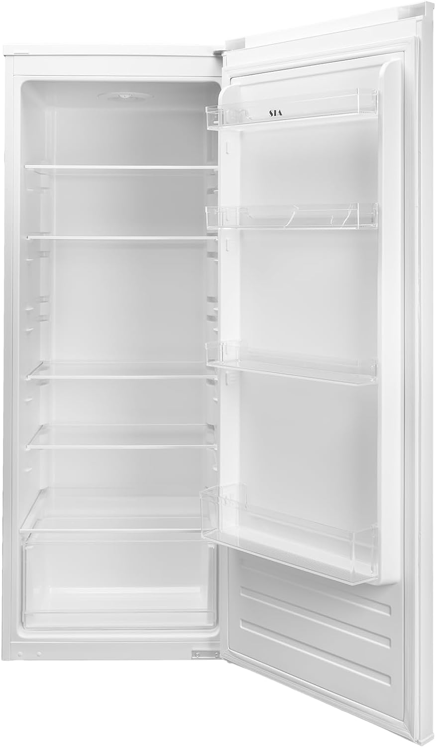 SIA Freestanding White Tall Larder Fridge Single Door 160L Energy F SLF144WH, 4 glass shelves, salad crisper and 3 door compartments. 228L gross storage, noise level 41dB, 2 Year Guarantee - Amazing Gadgets Outlet