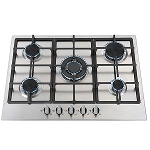 SIA R6 70cm Stainless Steel 5 Burner Gas Hob With Iron Pan Stands & Wok Burner - Amazing Gadgets Outlet