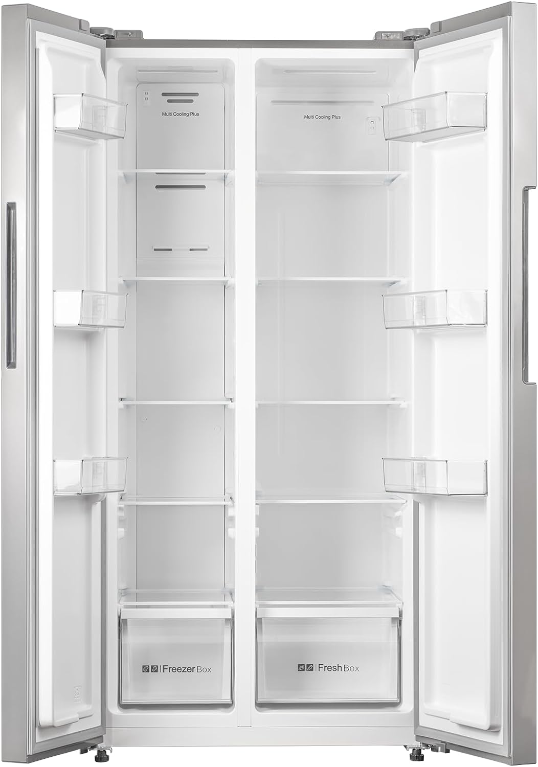 SIA SAFF460SI Freestanding 2 Door American Style Fridge Freezer in Silver 446 Litre Capacity, No Frost, Adjustable Legs, Flush Back Design, Inverter Compressor - Amazing Gadgets Outlet