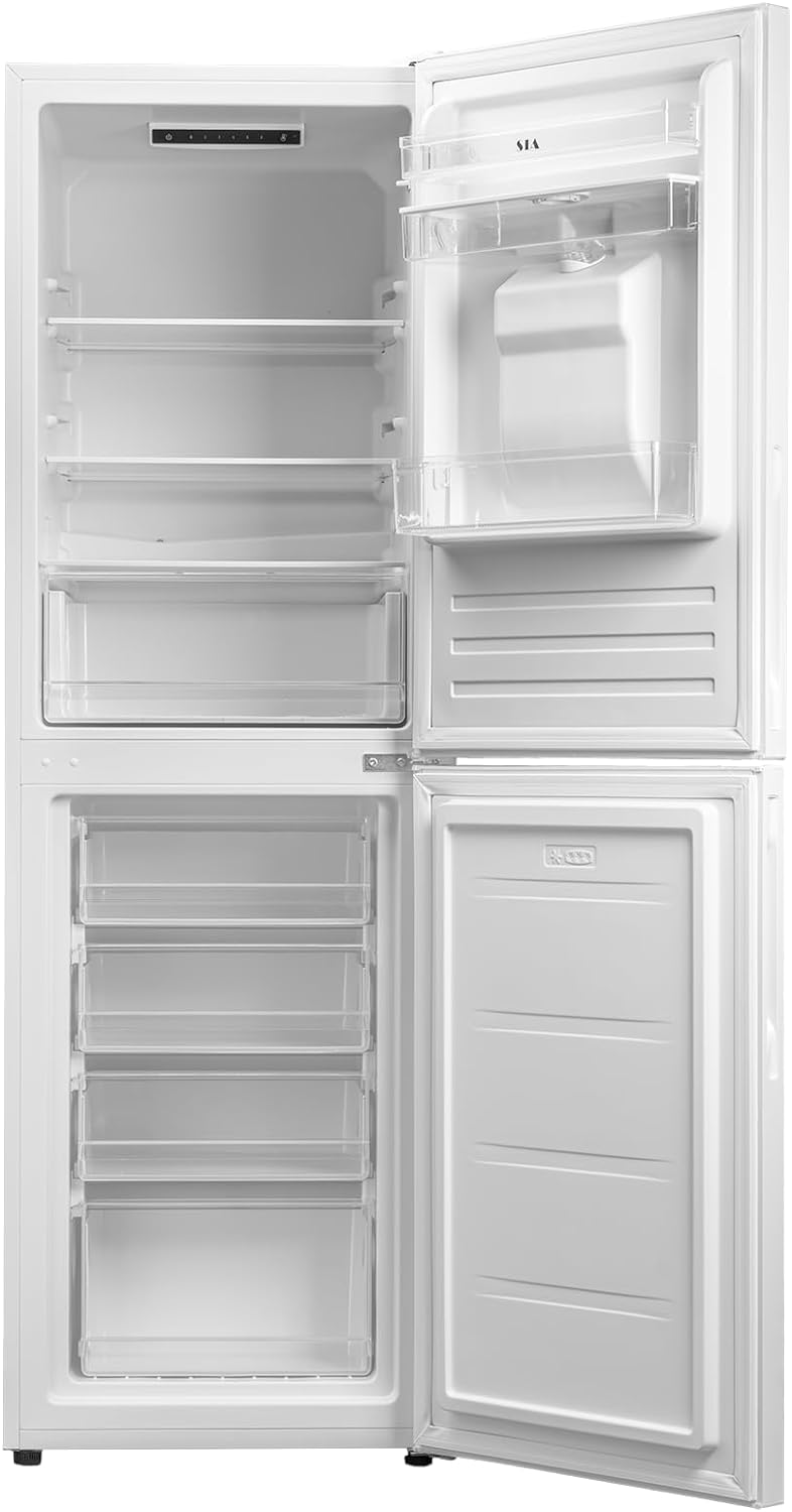 SIA SFF17650W 50/50 Split Freestanding 252L Combi Fridge Freezer with Water Dispenser in White, Includes 3 Glass Fridge Shelves & 4 Freezer Compartments - Amazing Gadgets Outlet