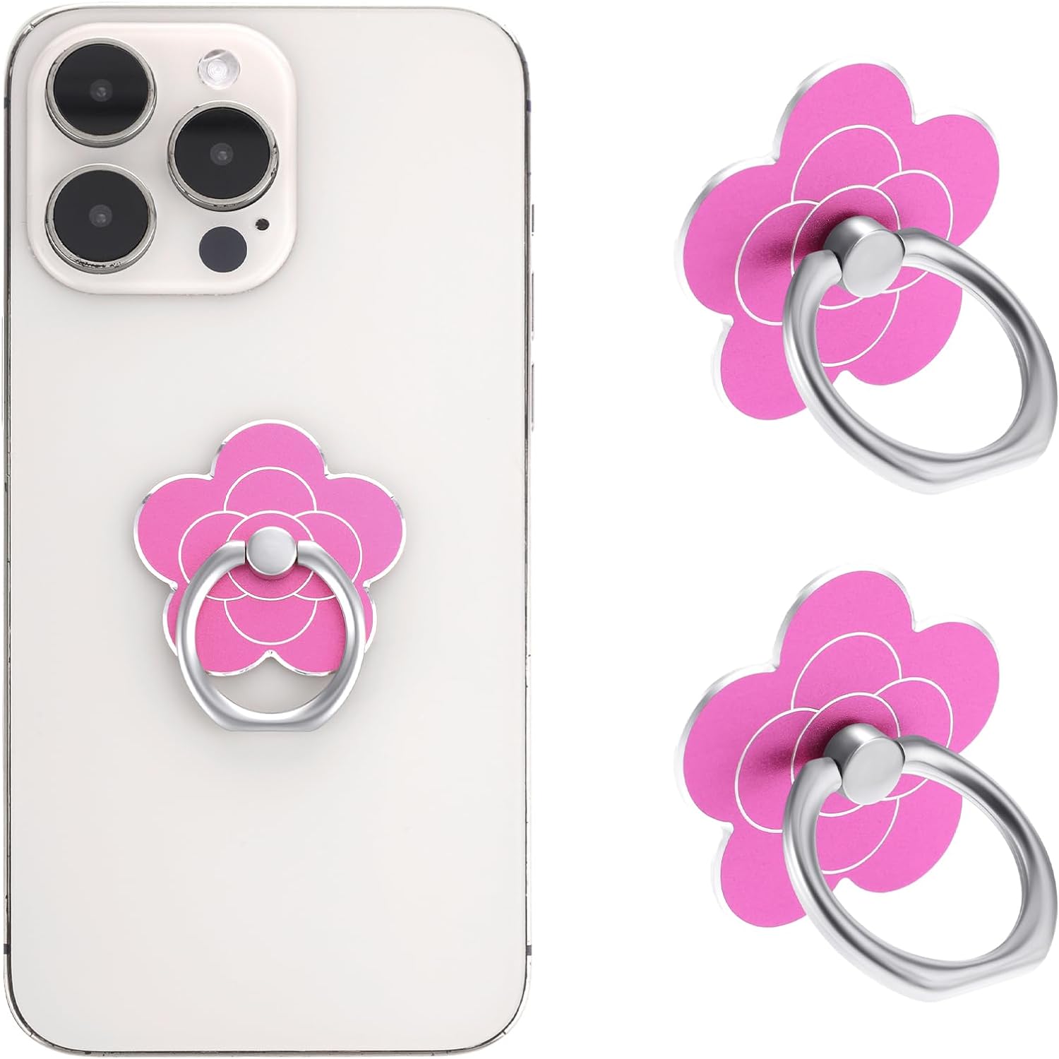 Sibba 2pcs Phone Ring Holder Kickstand Cellphone Flower Finger Ring Grips Stand Metal Universal Accessories Compatible with Smartphone, Mobile Phones, Phone case (Silver, Rose Gold) - Amazing Gadgets Outlet