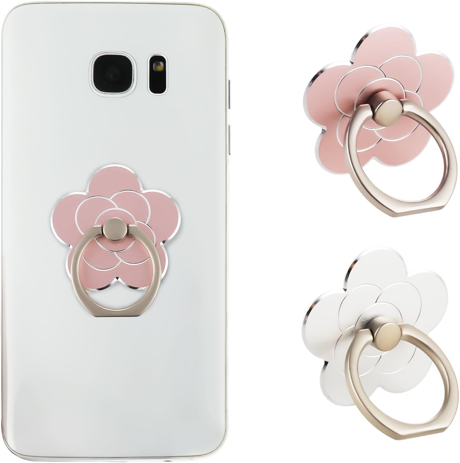 Sibba 2pcs Phone Ring Holder Kickstand Cellphone Flower Finger Ring Grips Stand Metal Universal Accessories Compatible with Smartphone, Mobile Phones, Phone case (Silver, Rose Gold) - Amazing Gadgets Outlet