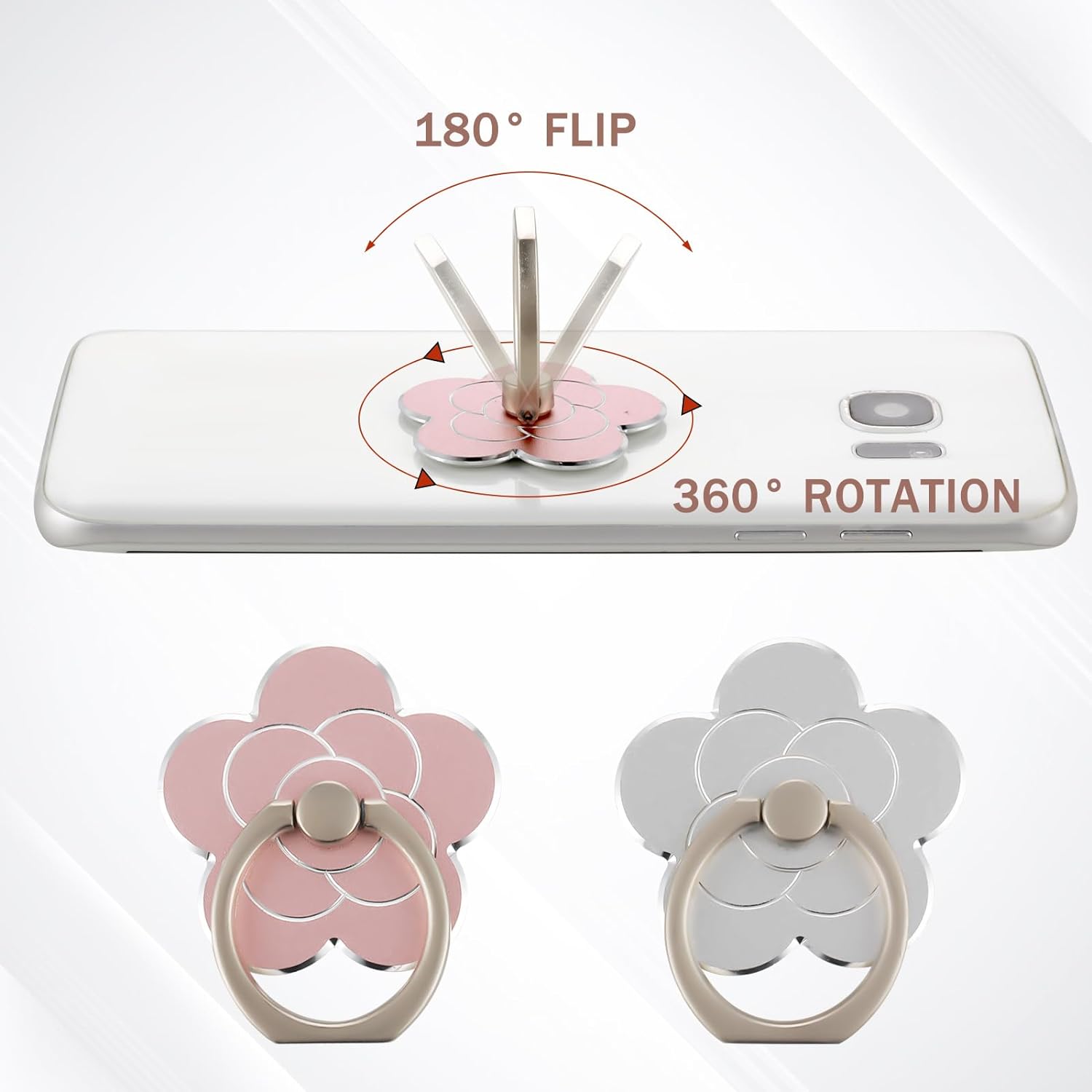 Sibba 2pcs Phone Ring Holder Kickstand Cellphone Flower Finger Ring Grips Stand Metal Universal Accessories Compatible with Smartphone, Mobile Phones, Phone case (Silver, Rose Gold) - Amazing Gadgets Outlet