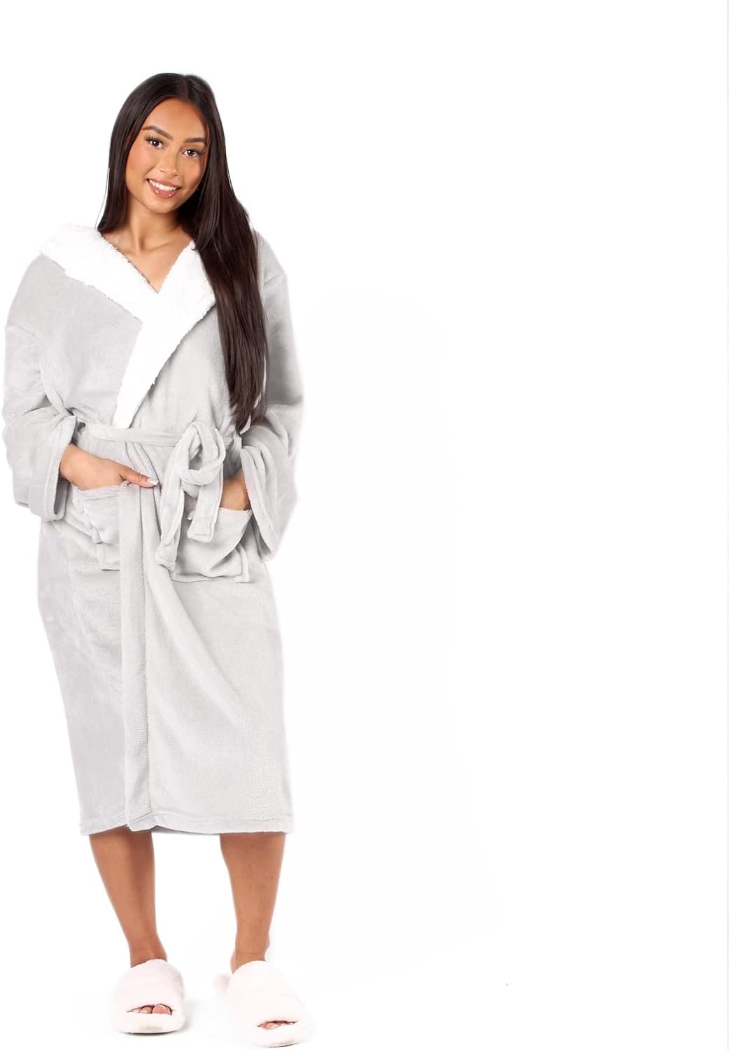 Sienna Super Soft Flannel Fleece Hooded Dressing Gown Womens Sherpa Lined Fluffy Luxurious Comfy Cosy Bathrobe Gifts for Mum - Amazing Gadgets Outlet