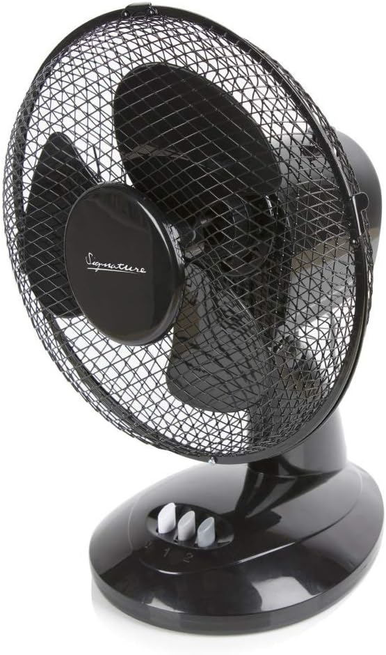 Signature S40008B Portable 9 Inch Oscillating Desk Fan with Adjustable Tilt, 3 Plastic Blades, 2 Speed Settings, Black - Amazing Gadgets Outlet