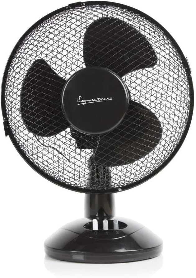 Signature S40008B Portable 9 Inch Oscillating Desk Fan with Adjustable Tilt, 3 Plastic Blades, 2 Speed Settings, Black - Amazing Gadgets Outlet