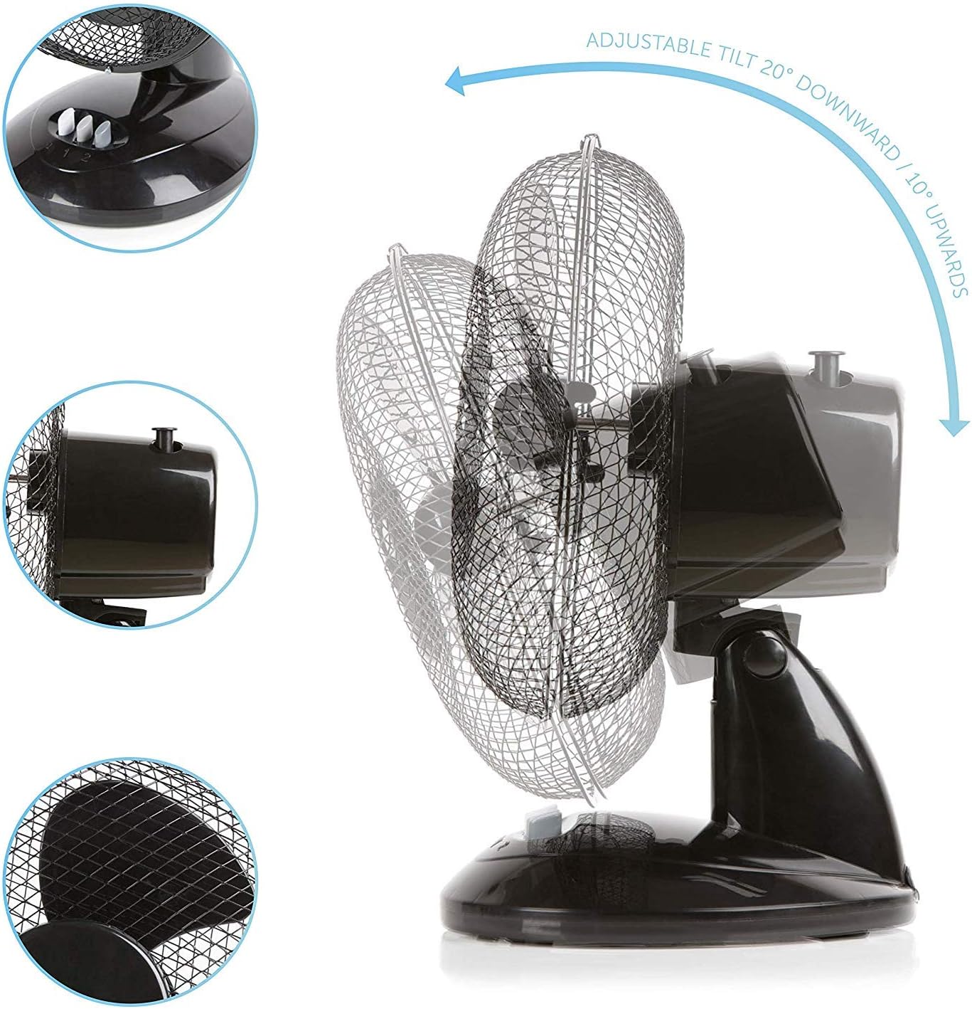 Signature S40008B Portable 9 Inch Oscillating Desk Fan with Adjustable Tilt, 3 Plastic Blades, 2 Speed Settings, Black - Amazing Gadgets Outlet