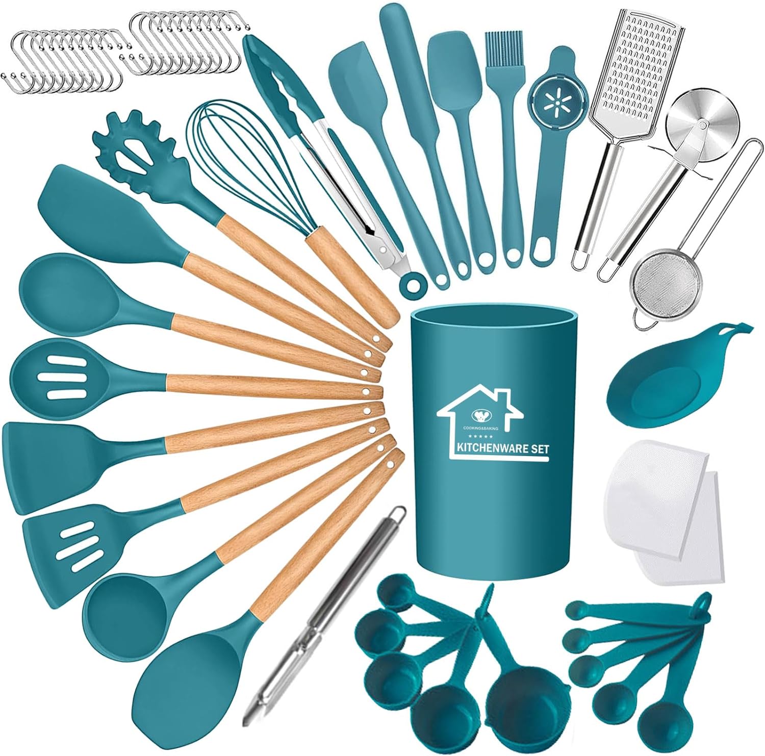 Silicone Kitchen Utensils Set, 28pcs Silicone Kitchen Cooking Utensils Set, Kitchen Tools Spatula Set with Holder for Nonstick Heat Resistant Cookware, Khaki - Amazing Gadgets Outlet