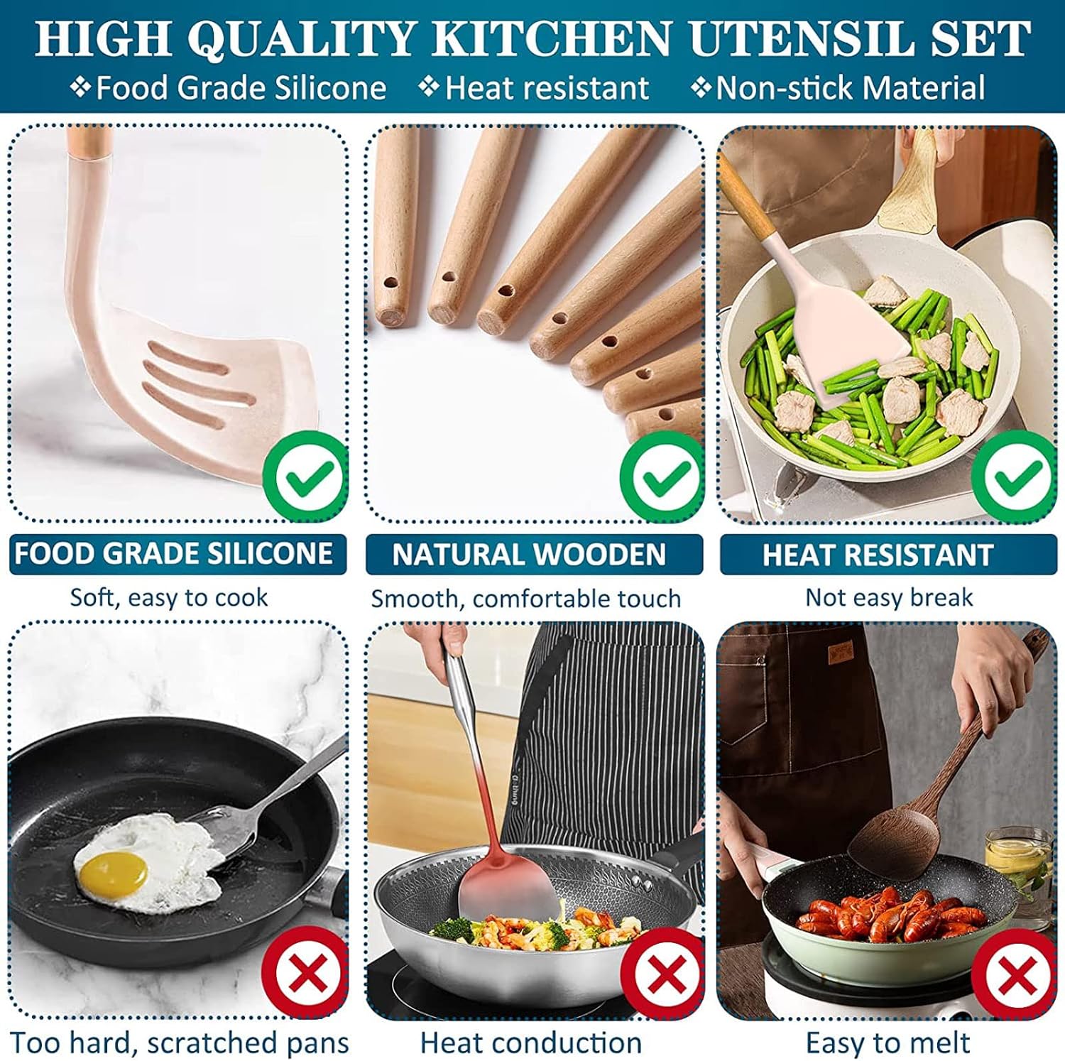 Silicone Kitchen Utensils Set, 28pcs Silicone Kitchen Cooking Utensils Set, Kitchen Tools Spatula Set with Holder for Nonstick Heat Resistant Cookware, Khaki - Amazing Gadgets Outlet