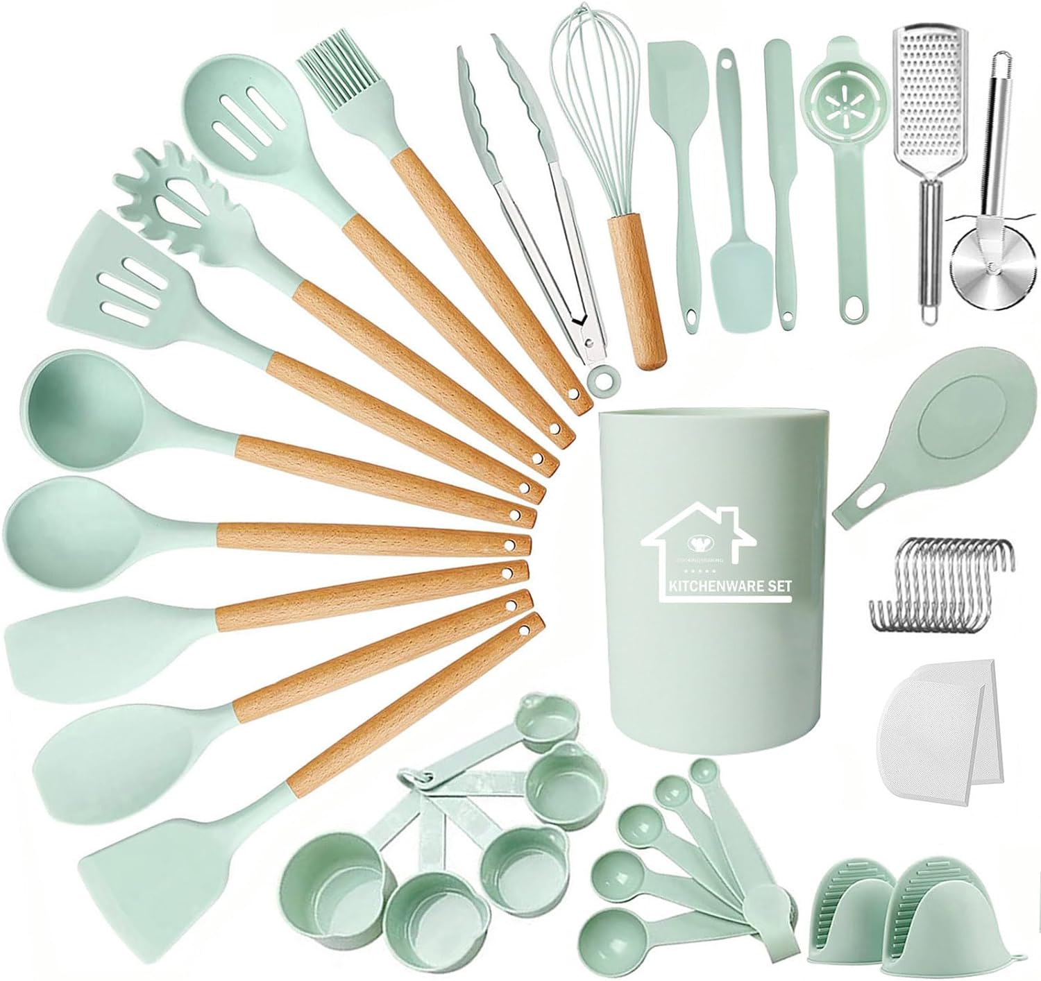 Silicone Kitchen Utensils Set, 28pcs Silicone Kitchen Cooking Utensils Set, Kitchen Tools Spatula Set with Holder for Nonstick Heat Resistant Cookware, Khaki - Amazing Gadgets Outlet