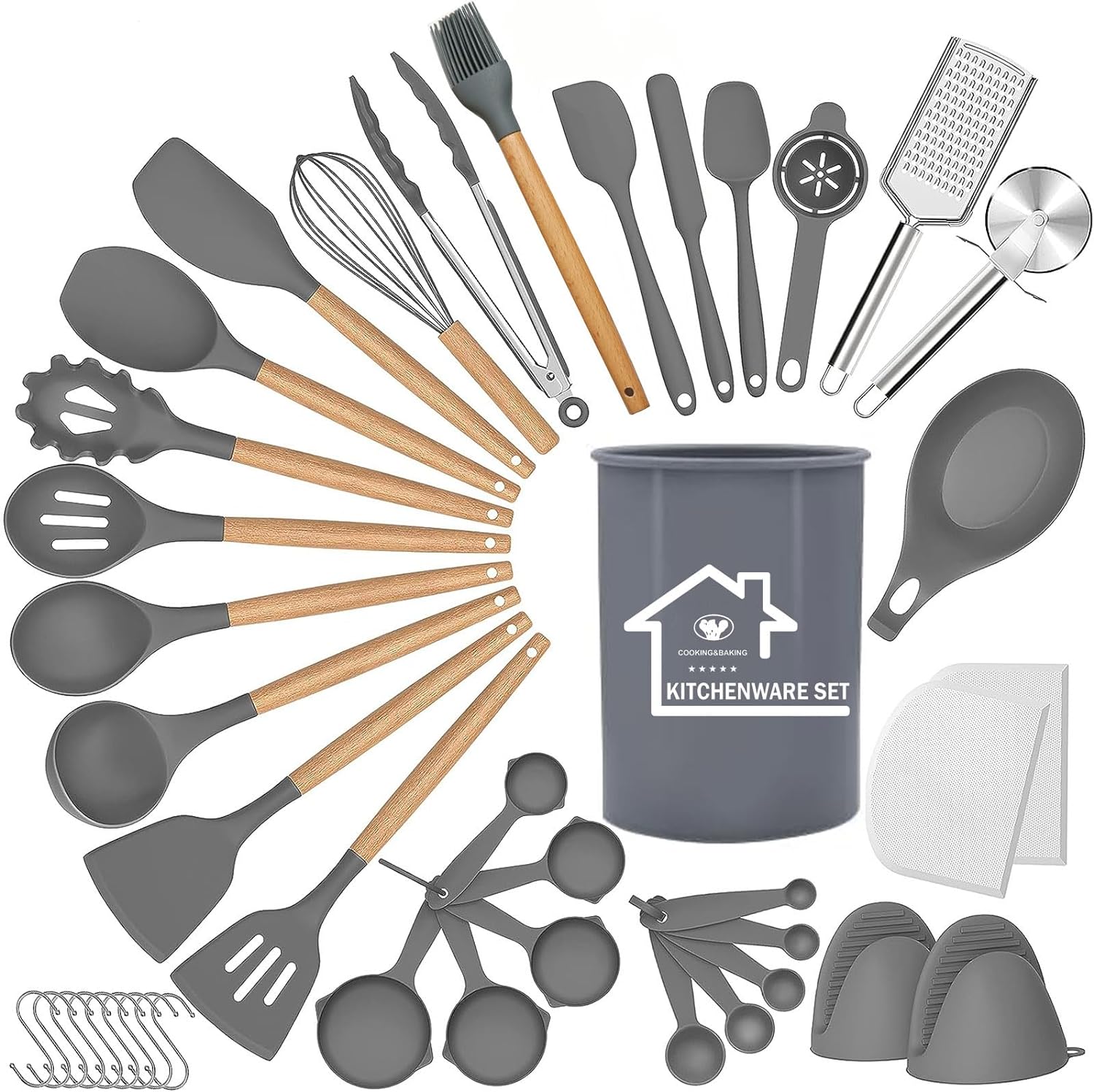 Silicone Kitchen Utensils Set, 28pcs Silicone Kitchen Cooking Utensils Set, Kitchen Tools Spatula Set with Holder for Nonstick Heat Resistant Cookware, Khaki - Amazing Gadgets Outlet