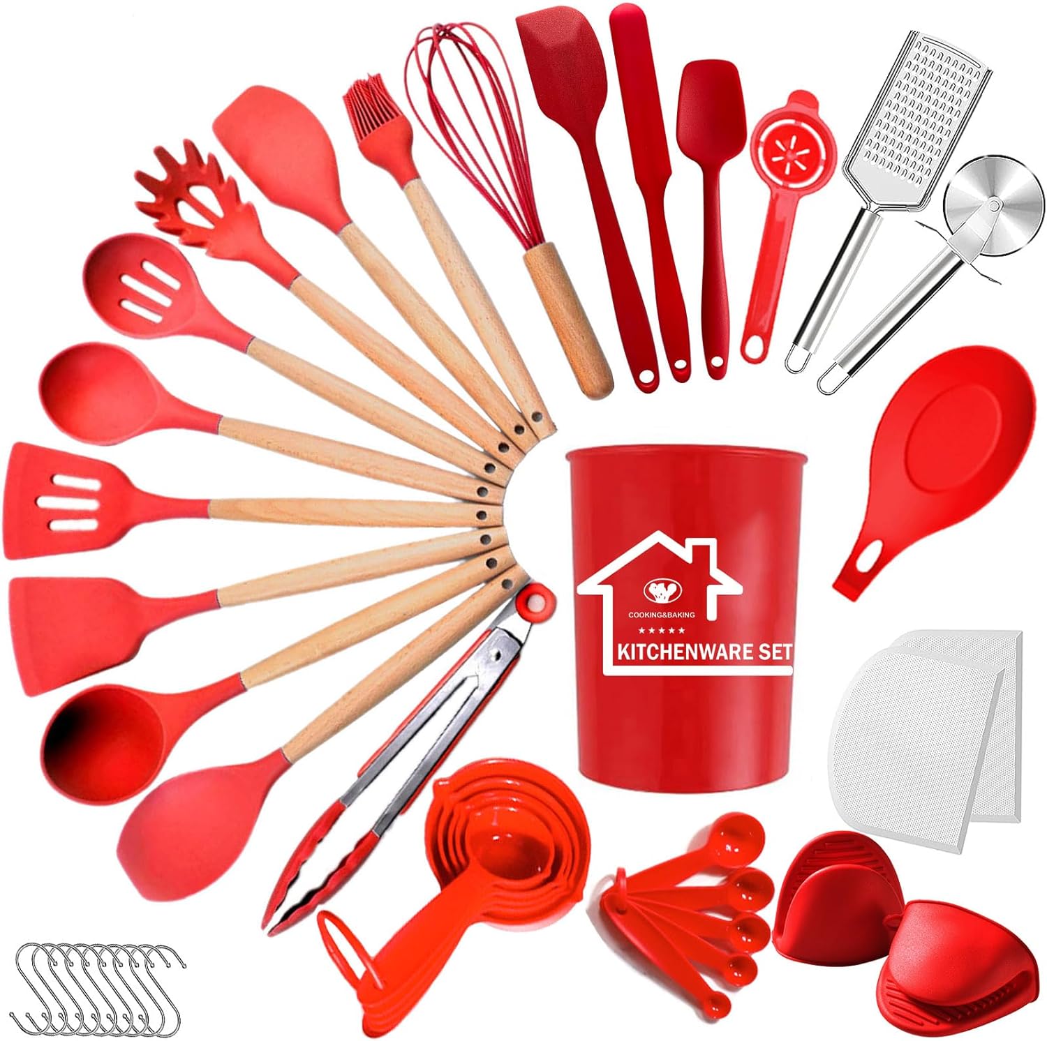 Silicone Kitchen Utensils Set, 28pcs Silicone Kitchen Cooking Utensils Set, Kitchen Tools Spatula Set with Holder for Nonstick Heat Resistant Cookware, Khaki - Amazing Gadgets Outlet