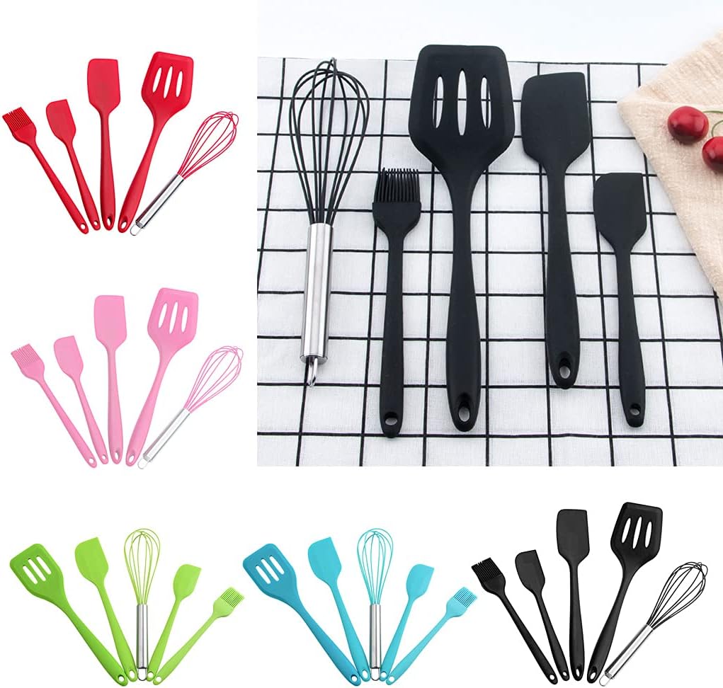 Silicone Kitchen Utensils Set for Cooking and Baking 5 Pieces Cooking Utensils Set Heat Resistant Non - Stick Kitchen Tool Kitchen Cookware Sets Clearance - Amazing Gadgets Outlet