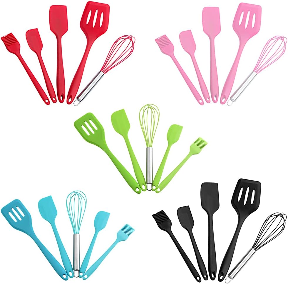 Silicone Kitchen Utensils Set for Cooking and Baking 5 Pieces Cooking Utensils Set Heat Resistant Non - Stick Kitchen Tool Kitchen Cookware Sets Clearance - Amazing Gadgets Outlet