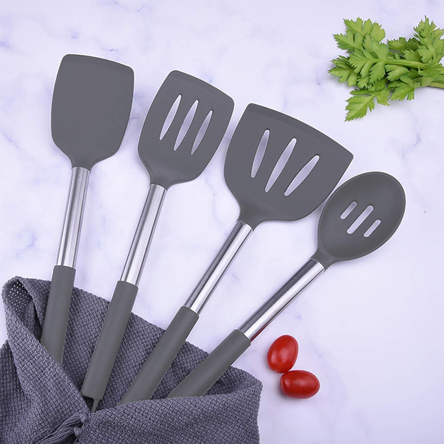 Silicone Kitchen Utensils Set,30 Pcs Silicone ,Stainless Steel Cooking Utensils Heat Resistant Cookware,Cooking Tools with Holder for Non Stick Pans (Grey) - Amazing Gadgets Outlet