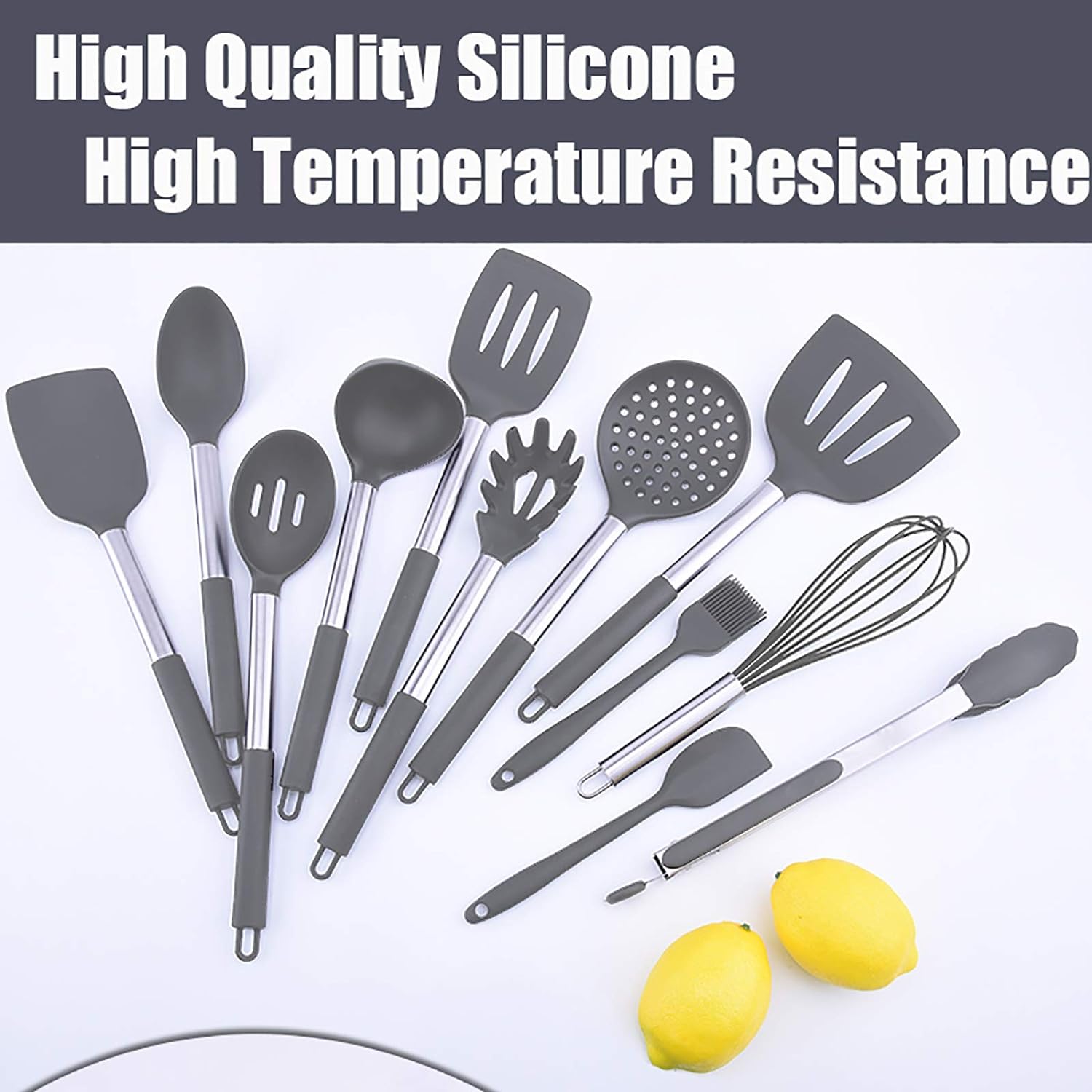 Silicone Kitchen Utensils Set,30 Pcs Silicone ,Stainless Steel Cooking Utensils Heat Resistant Cookware,Cooking Tools with Holder for Non Stick Pans (Grey) - Amazing Gadgets Outlet