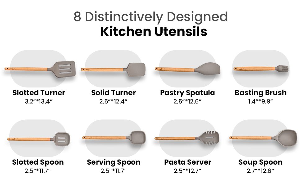 Silicone Kitchen Utensils Set,8 Pcs Wooden Handle Kitchen Utensil Set,Cooking Tools Turner for Non - Sticks Heat Resistance Kitchen Tools, Kitchen Cooking Utensils, Silicone Spatulas for Cooking - Amazing Gadgets Outlet