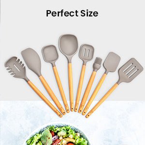 Silicone Kitchen Utensils Set,8 Pcs Wooden Handle Kitchen Utensil Set,Cooking Tools Turner for Non - Sticks Heat Resistance Kitchen Tools, Kitchen Cooking Utensils, Silicone Spatulas for Cooking - Amazing Gadgets Outlet