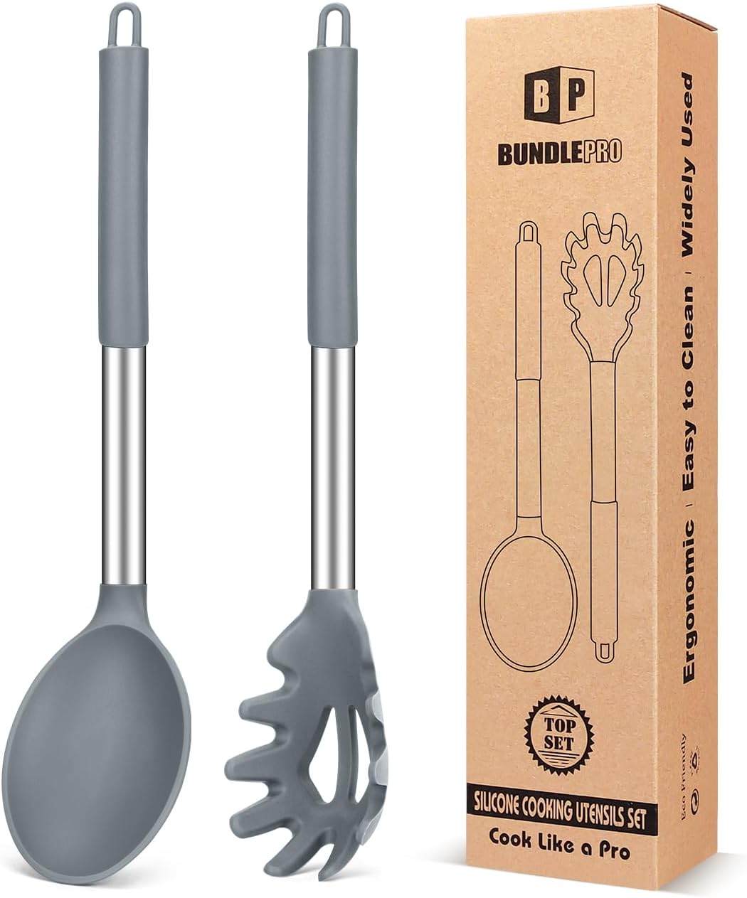 Silicone Pasta Fork and Ladle Spoon Set, Large Non Stick Kitchen Utensils for Cooking,Stirring,Serving Spaghetti, Soup, Sauce - Amazing Gadgets Outlet