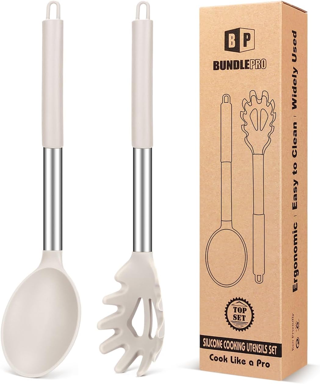 Silicone Pasta Fork and Ladle Spoon Set, Large Non Stick Kitchen Utensils for Cooking,Stirring,Serving Spaghetti, Soup, Sauce - Amazing Gadgets Outlet