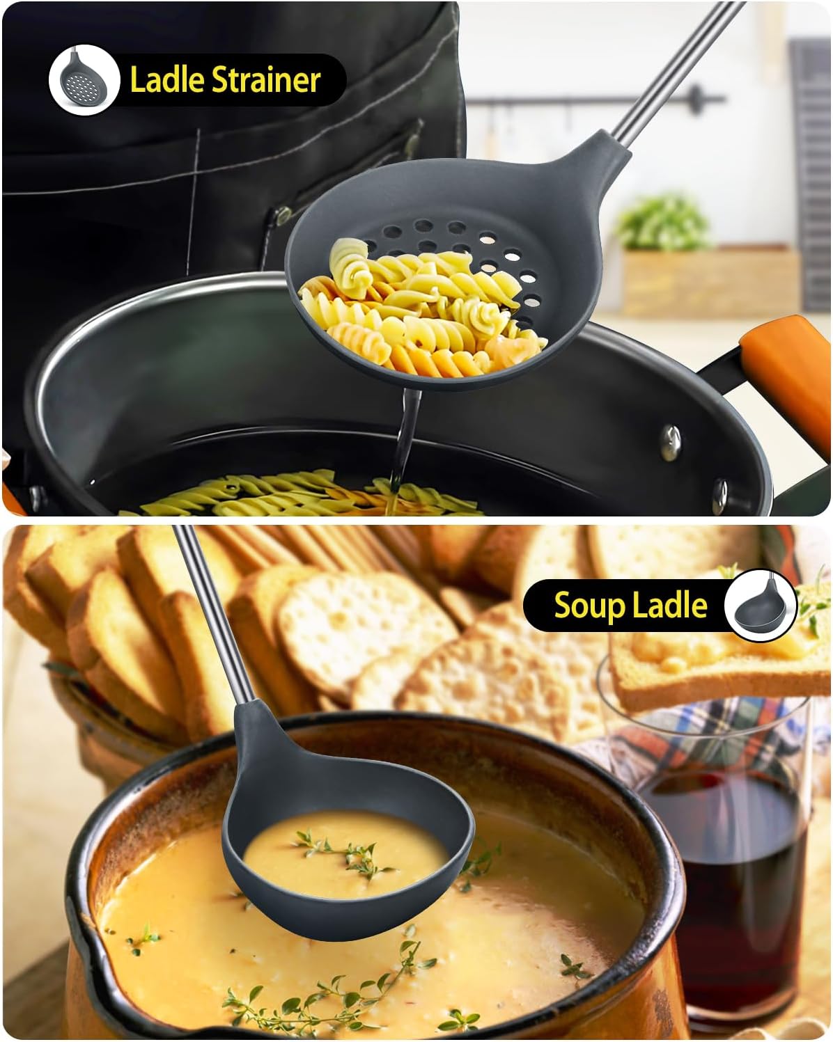 Silicone Soup Ladle - Slottede Spoon - Kitchen Utensils Set, Nonstick BPA Free High Heat Resistant Kitchen Utensils, Chef Cookware for Cooking, Serving, Draining, Stirring - Amazing Gadgets Outlet