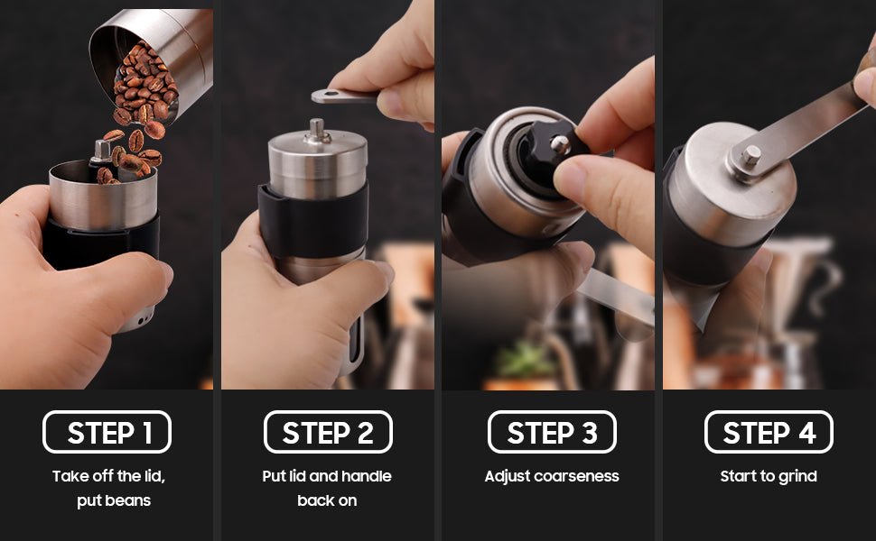 SimCoker Manual Coffee Grinder Ceramic Burrs Hand Coffee Grinder 304 Stainless Steel Compact Size, Includes Cleaning Brush, Storage Pouch - Amazing Gadgets Outlet