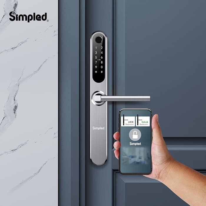 Simpled Double - Side Weatherproof Smart Lock Touch, 7 - in - 1, Fingerprint Keyless Security Entry Door Lock, Bluetooth Electronic Deadbolt, Smartphone Access - Designed for The UK Weather, Silver - Amazing Gadgets Outlet