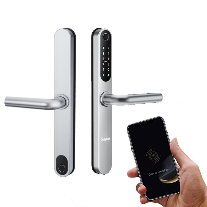 Simpled Double - Side Weatherproof Smart Lock Touch, 7 - in - 1, Fingerprint Keyless Security Entry Door Lock, Bluetooth Electronic Deadbolt, Smartphone Access - Designed for The UK Weather, Silver - Amazing Gadgets Outlet