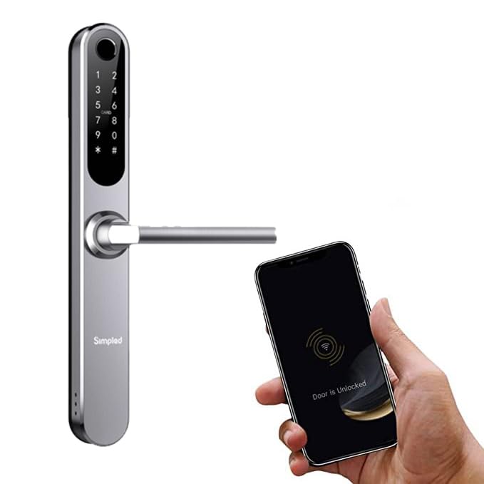 Simpled Double - Side Weatherproof Smart Lock Touch, 7 - in - 1, Fingerprint Keyless Security Entry Door Lock, Bluetooth Electronic Deadbolt, Smartphone Access - Designed for The UK Weather, Silver - Amazing Gadgets Outlet