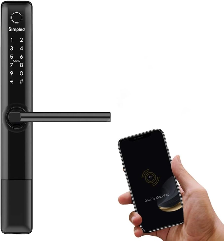 Simpled Weatherproof Slim Series Smart Lock Touch, 7 - in - 1, Fingerprint Keyless Security Entry Door Lock, Bluetooth Electronic Deadbolt, Smartphone Access - Designed for The UK Weather, Silver - Amazing Gadgets Outlet