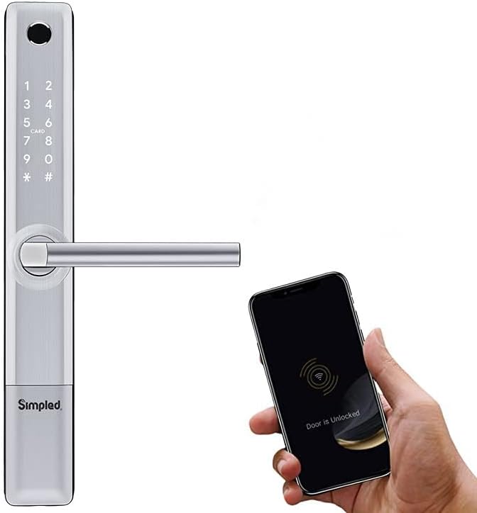 Simpled Weatherproof Slim Series Smart Lock Touch, 7 - in - 1, Fingerprint Keyless Security Entry Door Lock, Bluetooth Electronic Deadbolt, Smartphone Access - Designed for The UK Weather, Silver - Amazing Gadgets Outlet