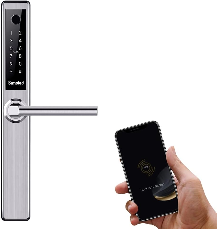 Simpled Weatherproof Slim Series Smart Lock Touch, 7 - in - 1, Fingerprint Keyless Security Entry Door Lock, Bluetooth Electronic Deadbolt, Smartphone Access - Designed for The UK Weather, Silver - Amazing Gadgets Outlet