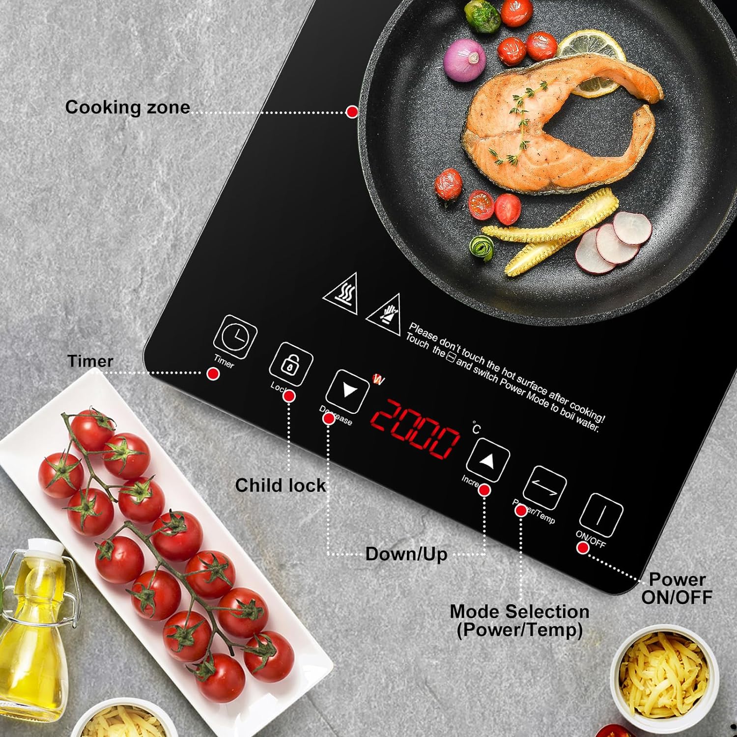 Single Induction Hob AMZCHEF 2000W Induction Cooker with Ultra Thin Body, Low Noise Electric Induction Cooker with 10 Temperature & Power Levels, Timer,Safety Lock, Touch Sensor - Amazing Gadgets Outlet