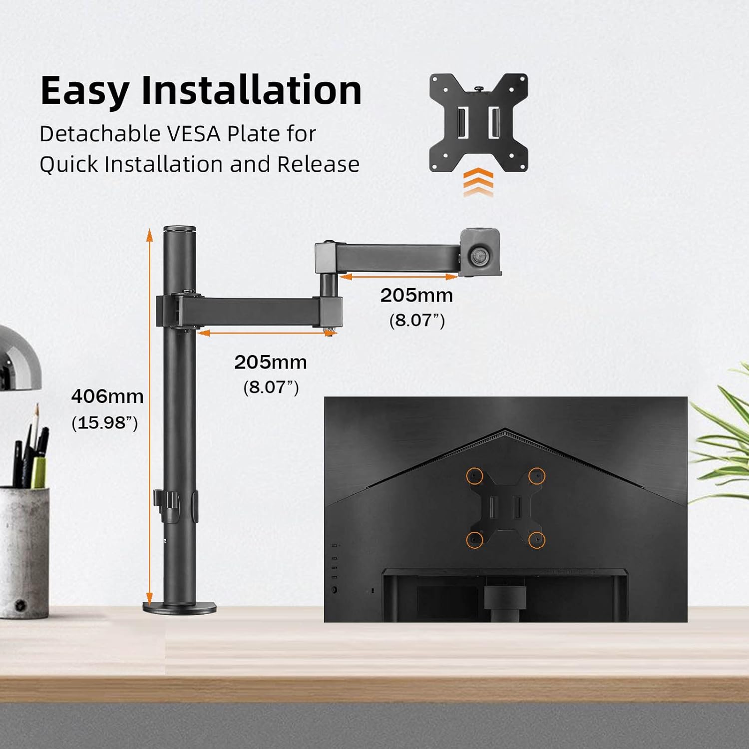 Single Monitor Arm Desk Mount, Max. Load 10kg, Adjustable Mount with Tilt Swivel Rotation for 13 - 32 inch LCD LED Screens, 2 Mouting Options, Vesa 75x75/100x100mm - Amazing Gadgets Outlet