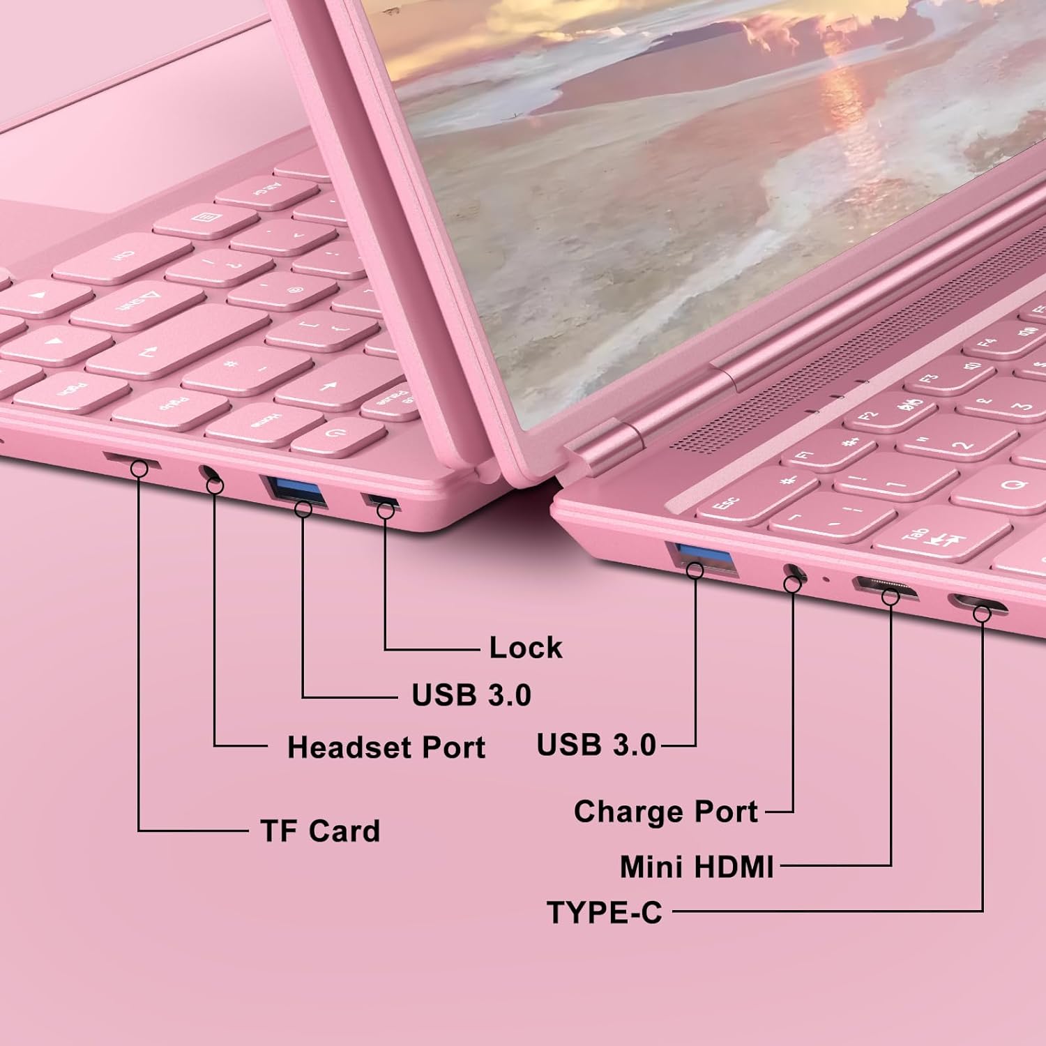 SJMCGC/AOCWEI Laptop 14 Inch 8GB RAM 256GB SSD 1TB Extend Intel N5095 (up to 2.9Ghz), Win 11 Gaming Laptop Support 5G WiFi BT 4.2 Cooling Fan 1920*1200, Notebook With Mouse & Keyboard Protector - Pink - Amazing Gadgets Outlet