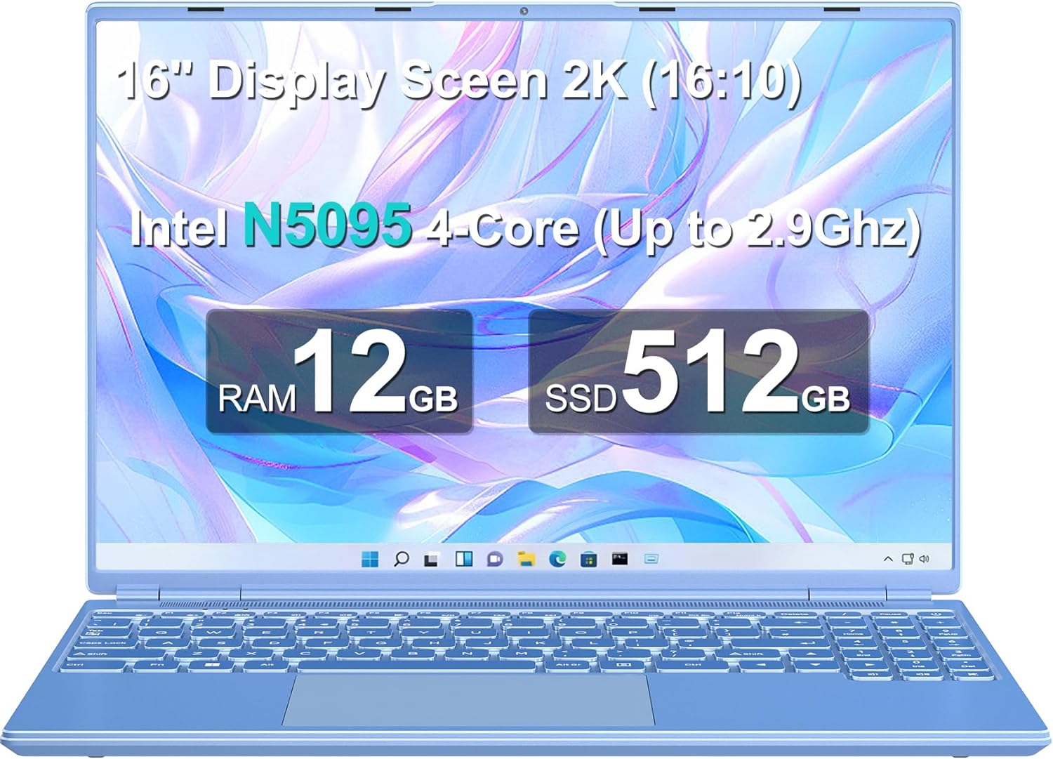 SJMCGC/AOCWEI Laptop 16 Inch Intel N5095 Up to 2.9Ghz, Win 11 Gaming Laptop 12GB RAM 512GB SSD Extension 1TB, Laptops Support 5G WiFi丨BT 4.2丨Cooling Fan丨1920*1200丨Mouse And Keyboard Protector - Blue - Amazing Gadgets Outlet