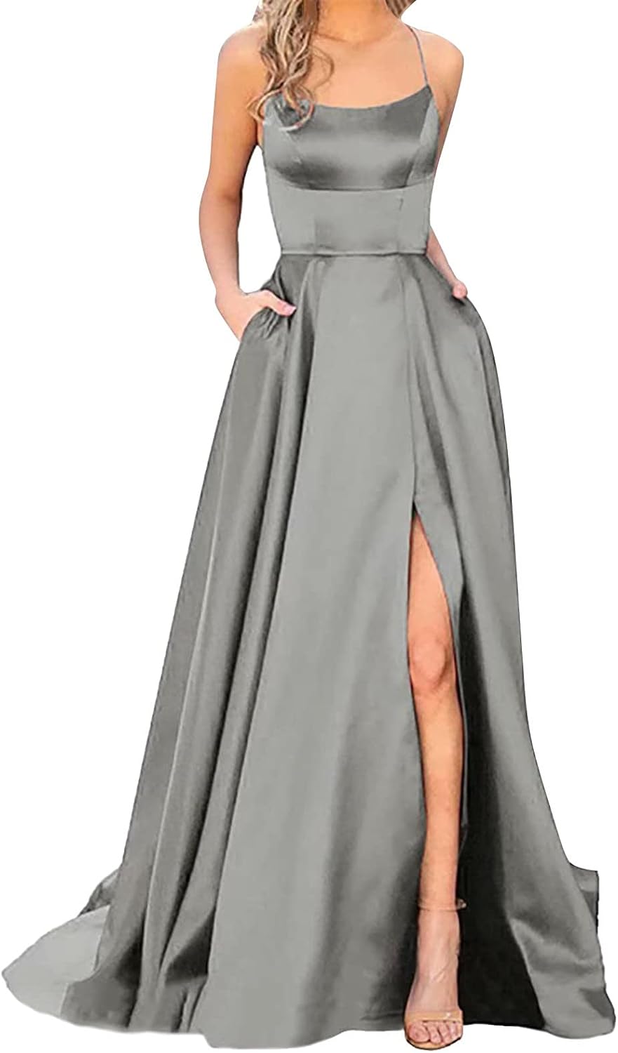 Skang Champagne Bridesmaid Dresses Prom Dresses Ladies Long Women Elegant Backless Long DressesCrisn Satin Spaghetti Party Prom Dress Side Slit Wedding Evening Party Dress with Dresses for - Amazing Gadgets Outlet