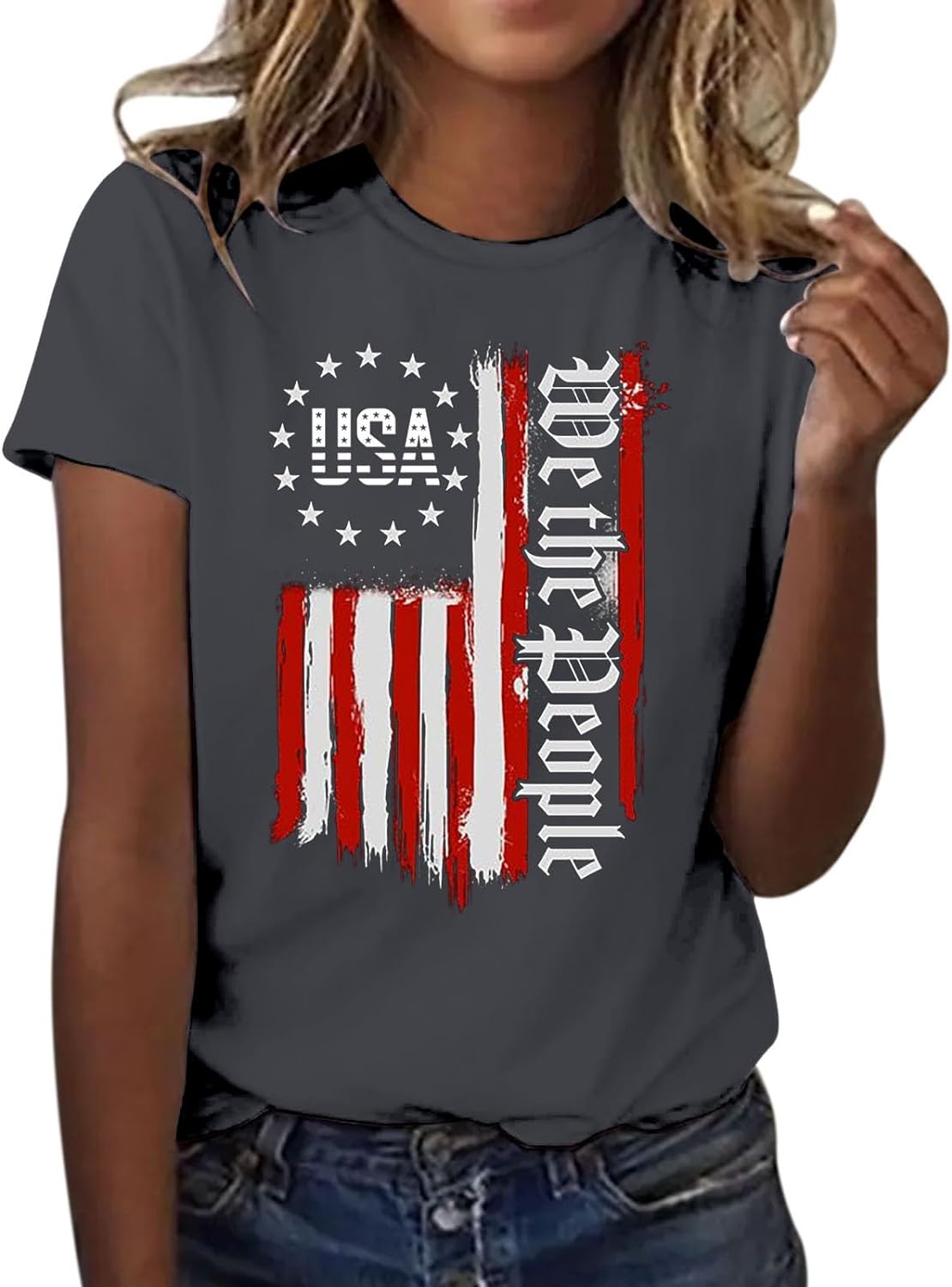 Skang Shirt Dresses for Women UK Women's 4th of July American Flag Print Tops Summer T Shirt Tops for Women 2024 Casual Independence Day Flag Printed Round Neck T Shirt Tops - Amazing Gadgets Outlet